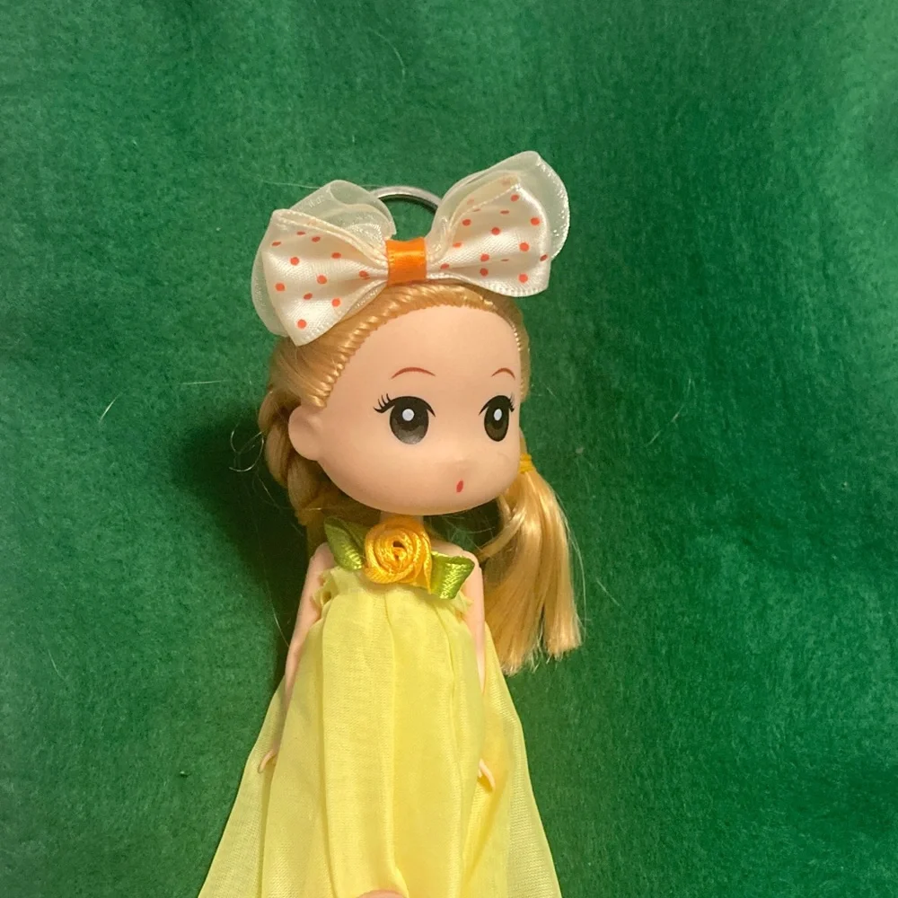 Keychain Bag Charm Yellow Dress Doll Keychain with Bow - Picture 4 of 4